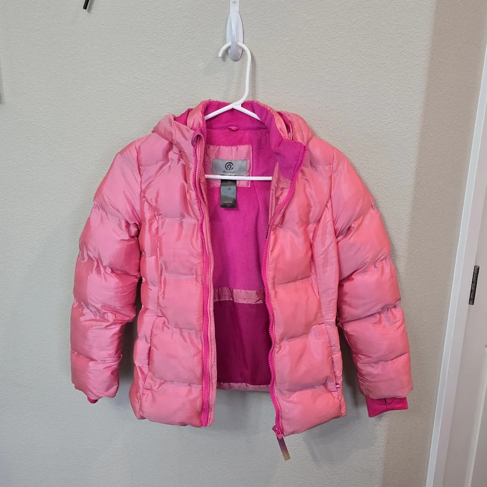 Champion Pink Hooded Quilted  Puffer Coat Jacket Kids Girls M 7-8